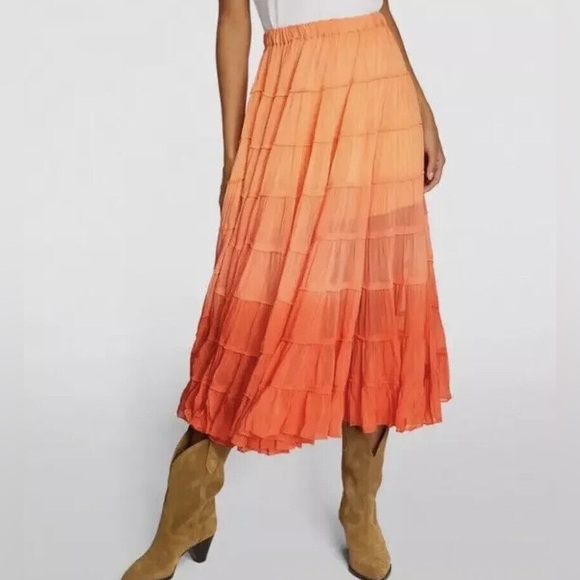 All Saints Eva Ombré Tiered Maxi Skirt Sunburst Orange